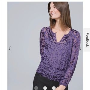 WHBM Lavender Burnout Long Sleeve Blouse